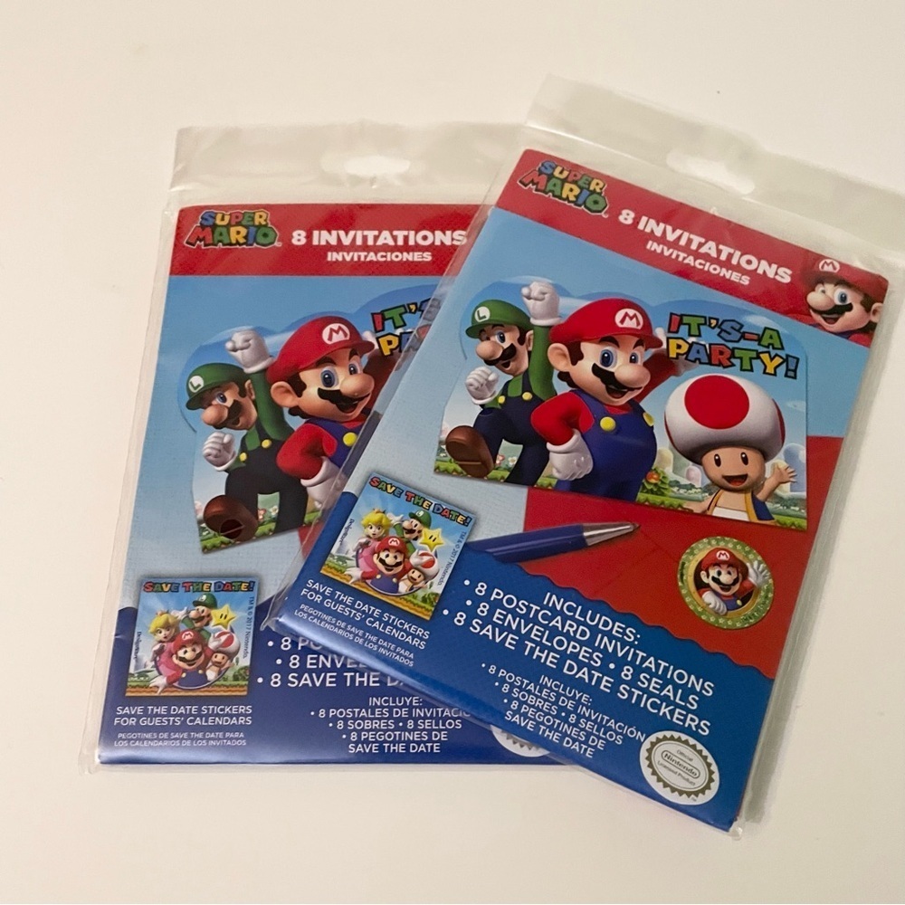 Lot of 2 Nintendo Super Mario Bros Birthday Party Invitations Pack of 8 x2